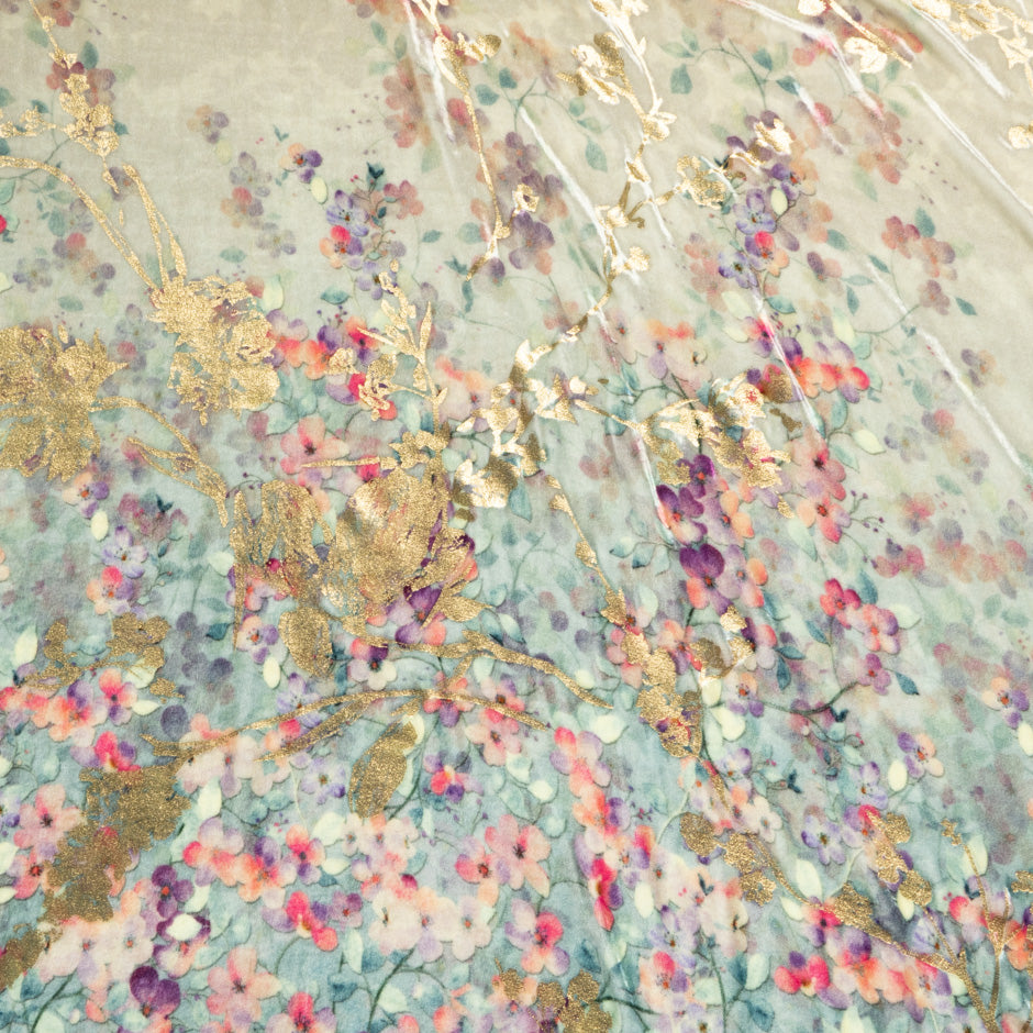Multi-Coloured & Gold Floral Luxury Velvet