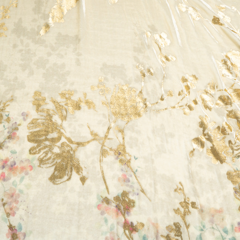Multi-Coloured & Gold Floral Luxury Velvet