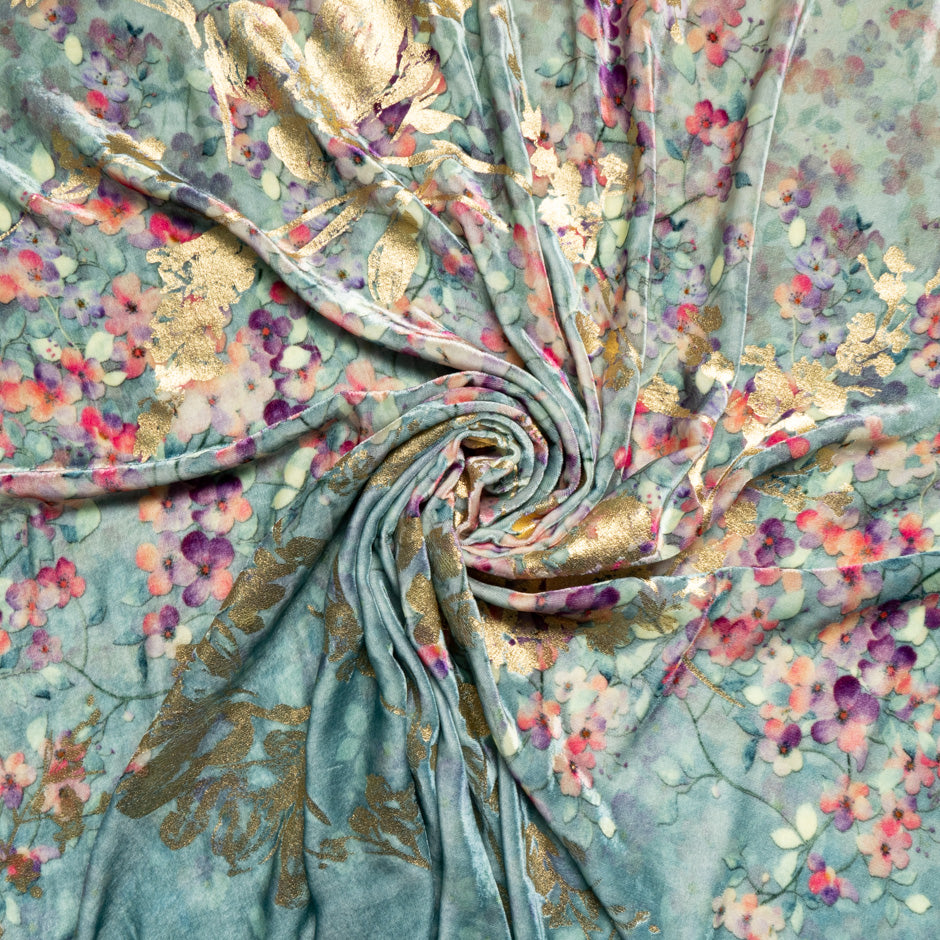 Multi-Coloured & Gold Floral Luxury Velvet