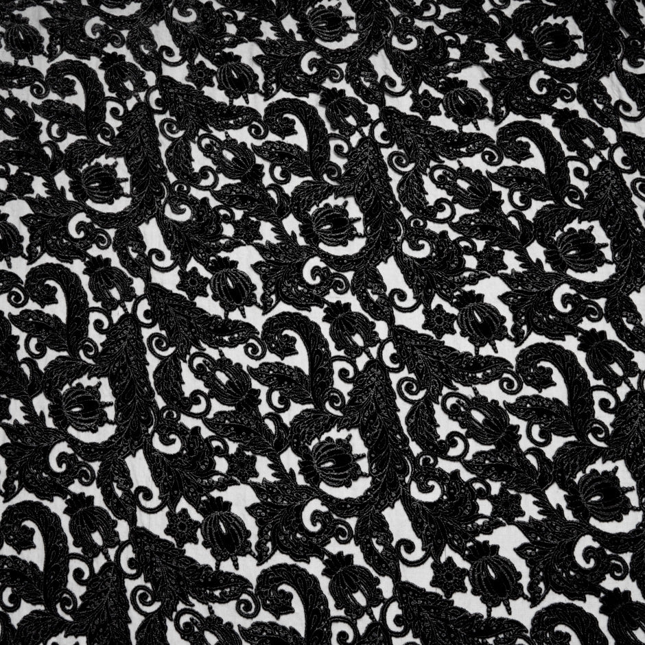 Black Floral Vision Printed Devoré Velvet