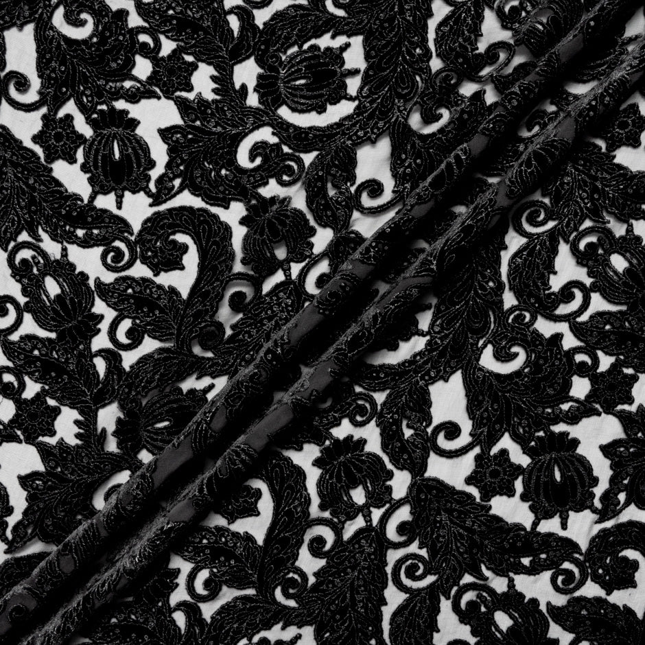 Black Floral Vision Printed Devoré Velvet