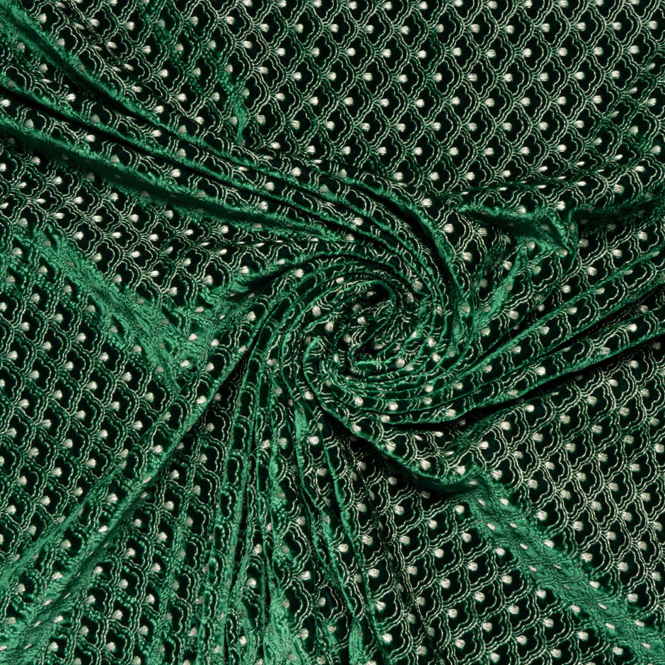 Silver 'Fan' Embroidered Dark Green Velvet