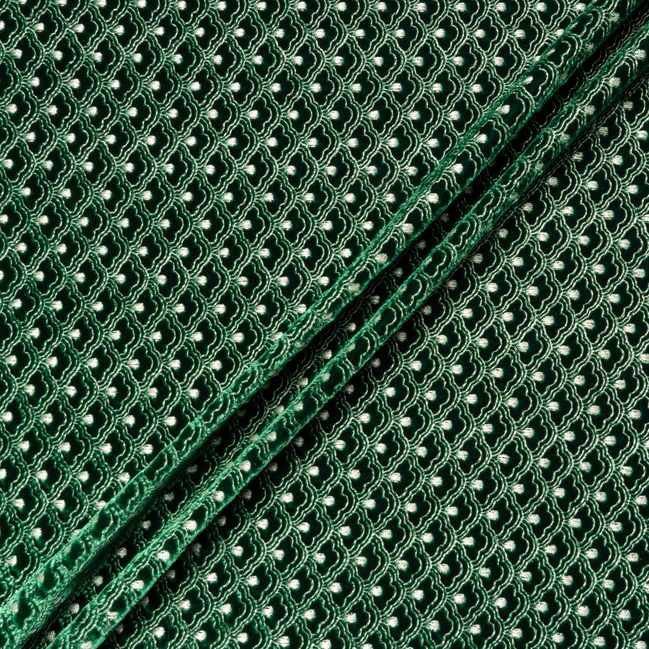 Silver 'Fan' Embroidered Dark Green Velvet