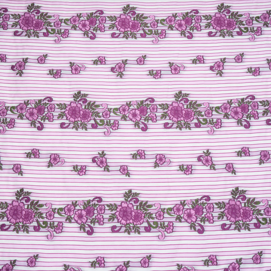 Fuchsia Pink Floral Embroidered Striped  Brocade