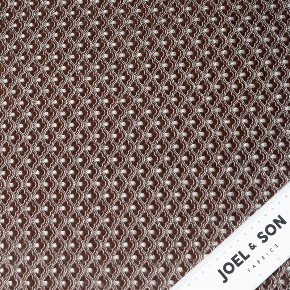 Silver 'Fan' Embroidered Rich Brown Velvet