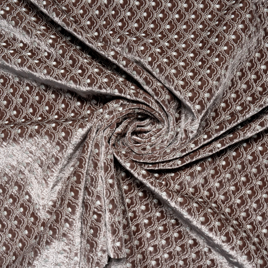 Silver 'Fan' Embroidered Rich Brown Velvet