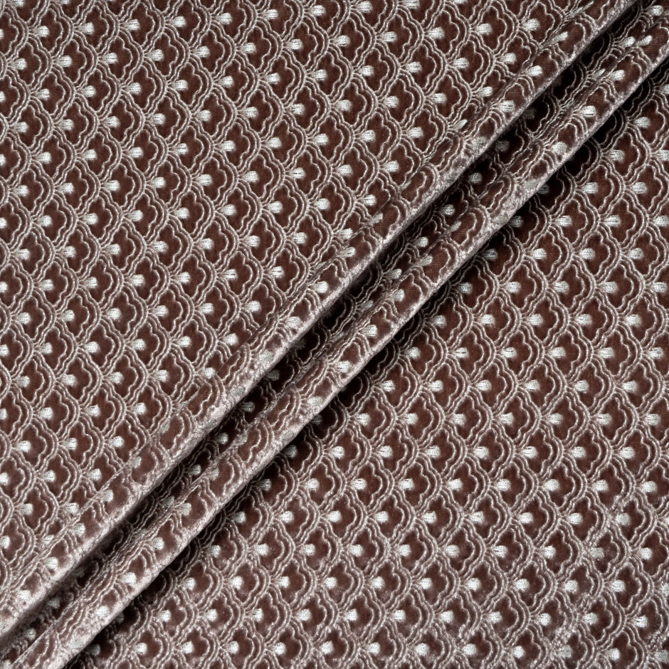 Silver 'Fan' Embroidered Rich Brown Velvet