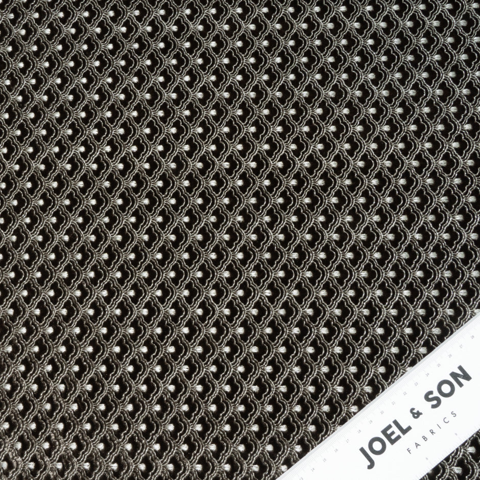 Silver 'Fan' Embroidered Dark Brown Velvet