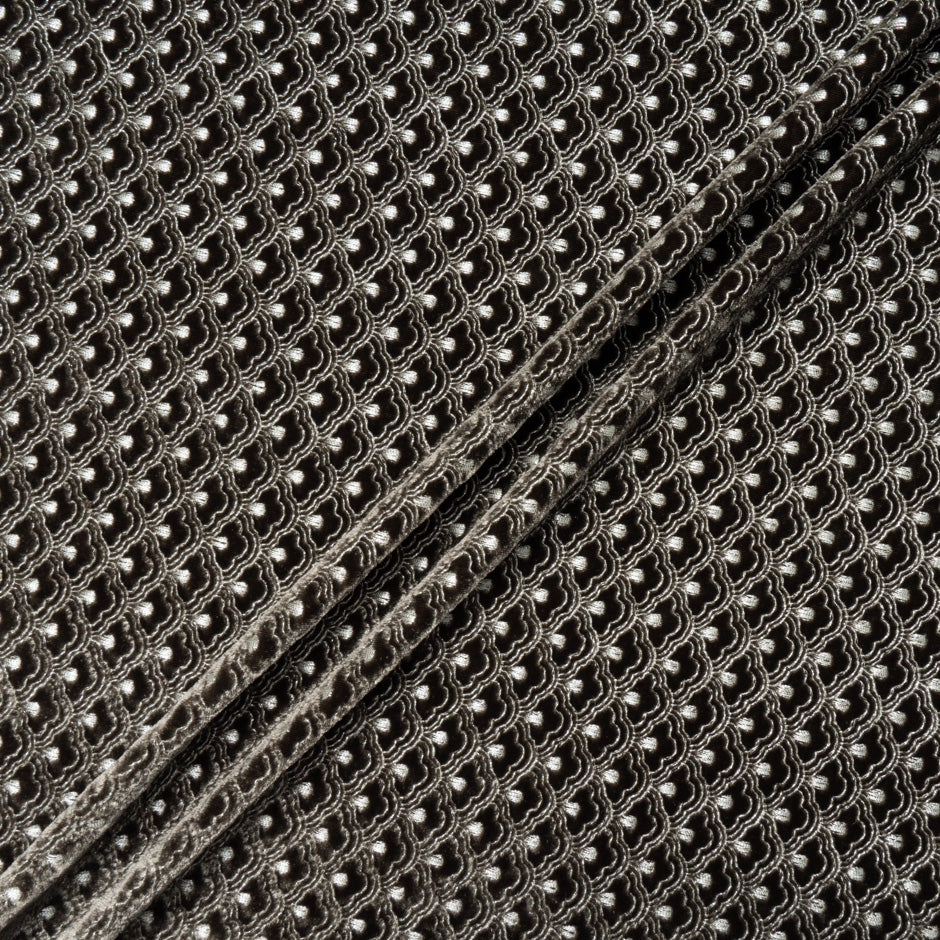 Silver 'Fan' Embroidered Dark Brown Velvet