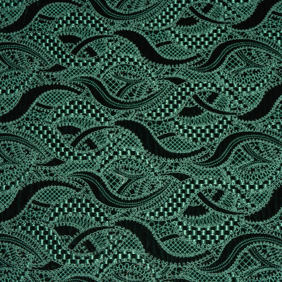 Bottle Green Abstract Embroidered Silk Blend Velvet