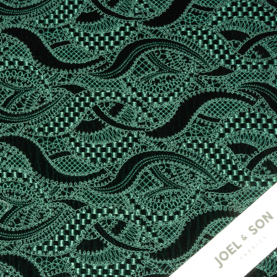 Bottle Green Abstract Embroidered Silk Blend Velvet