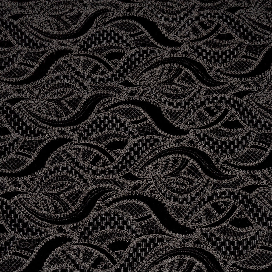 Black Abstract Embroidered Silk Blend Velvet