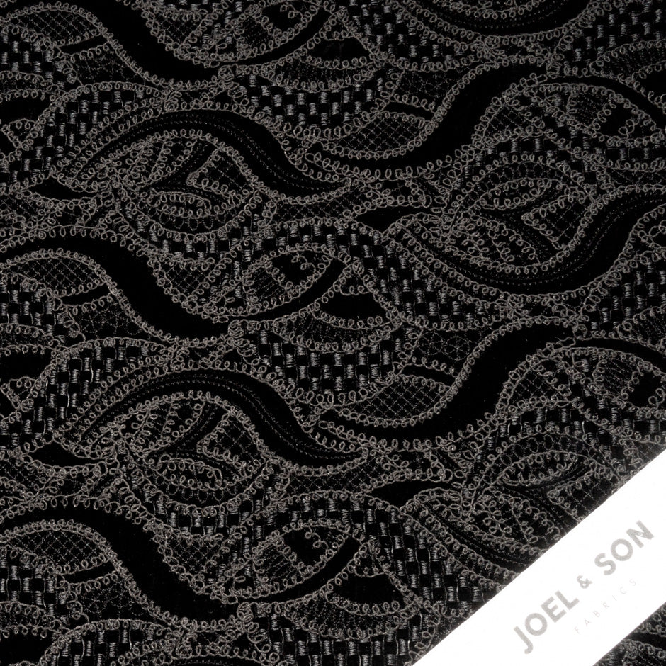 Black Abstract Embroidered Silk Blend Velvet
