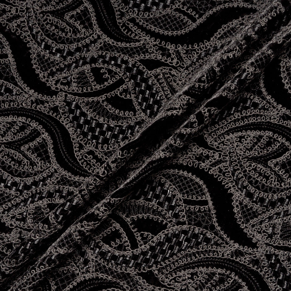 Black Abstract Embroidered Silk Blend Velvet