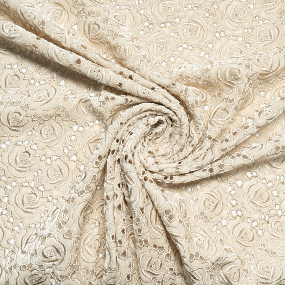 Rose Floral Embroidered Alabaster Velvet