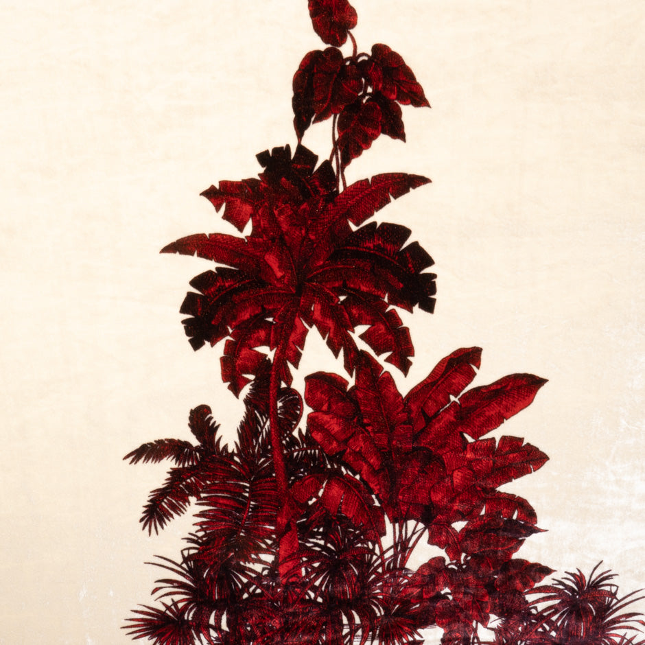 Deep Red Palm Tree Printed Luxury Velvet