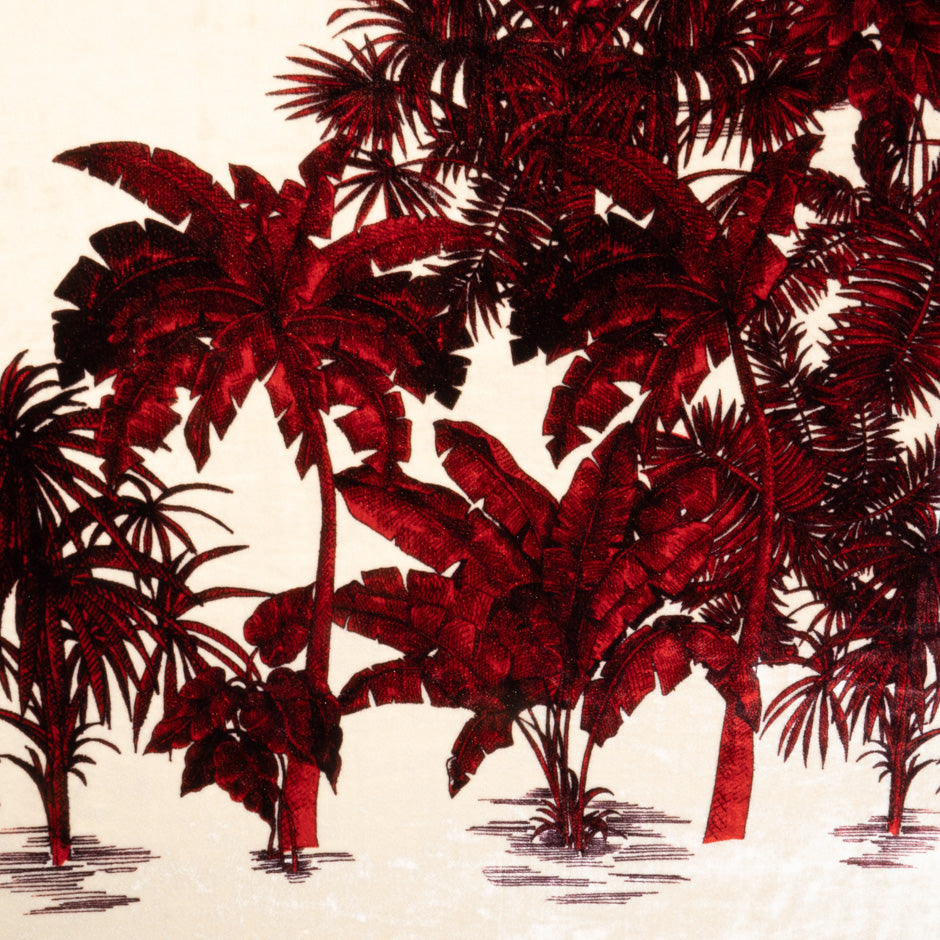 Deep Red Palm Tree Printed Luxury Velvet