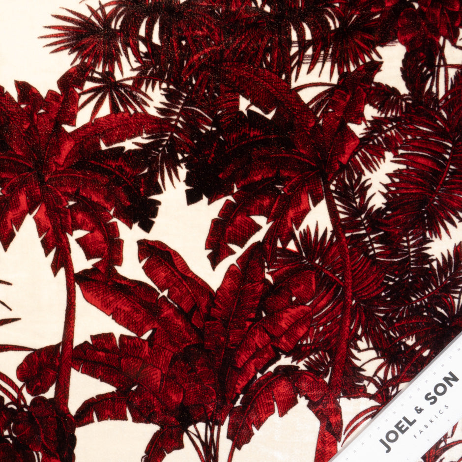 Deep Red Palm Tree Printed Luxury Velvet