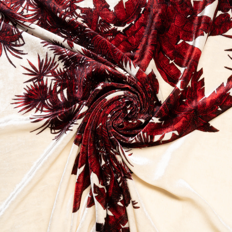Deep Red Palm Tree Printed Luxury Velvet