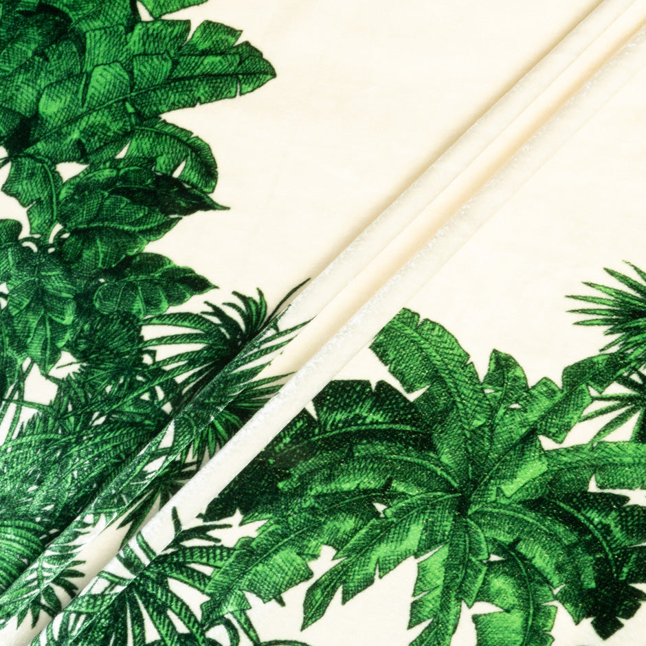 Emerald Green Palm Tree Printed Luxury Velvet