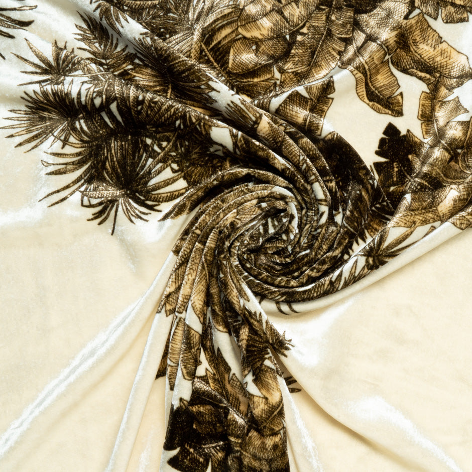 Brown Palm Tree Printed Luxury Velvet