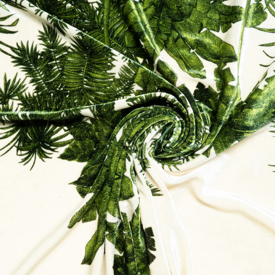 Green Palm Tree Printed Luxury Velvet