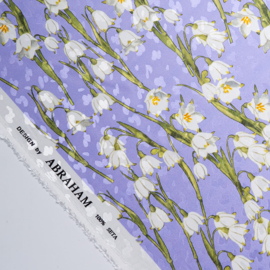 Lily of the Valley Printed Lavender Silk Jacquard