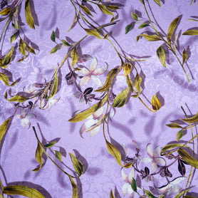 Floral Printed Lavender Pure Silk Floral Jacquard