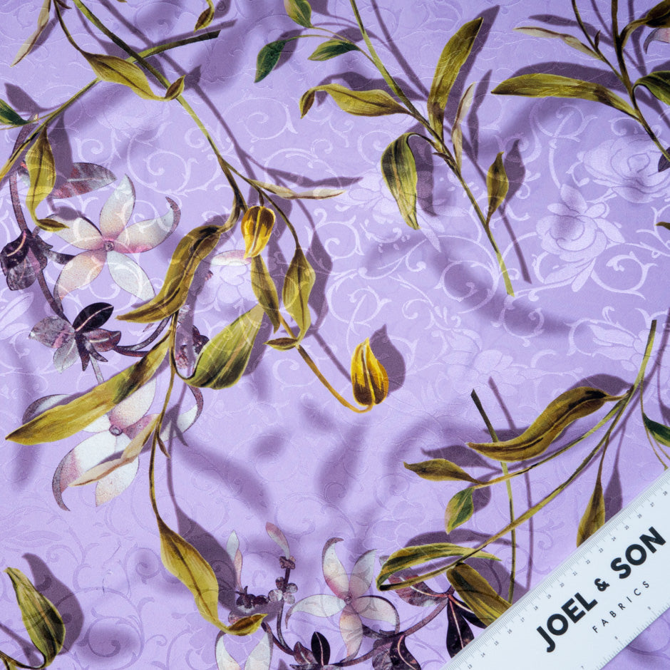 Floral Printed Lavender Pure Silk Floral Jacquard