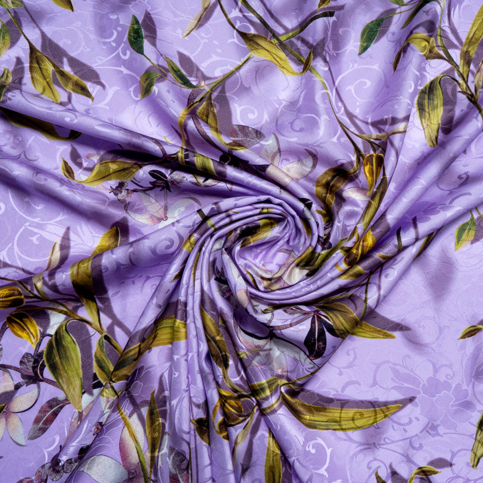 Floral Printed Lavender Pure Silk Floral Jacquard