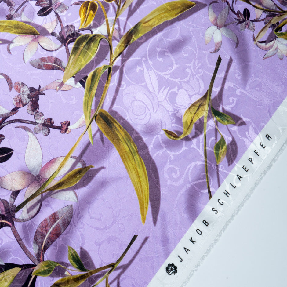 Floral Printed Lavender Pure Silk Floral Jacquard