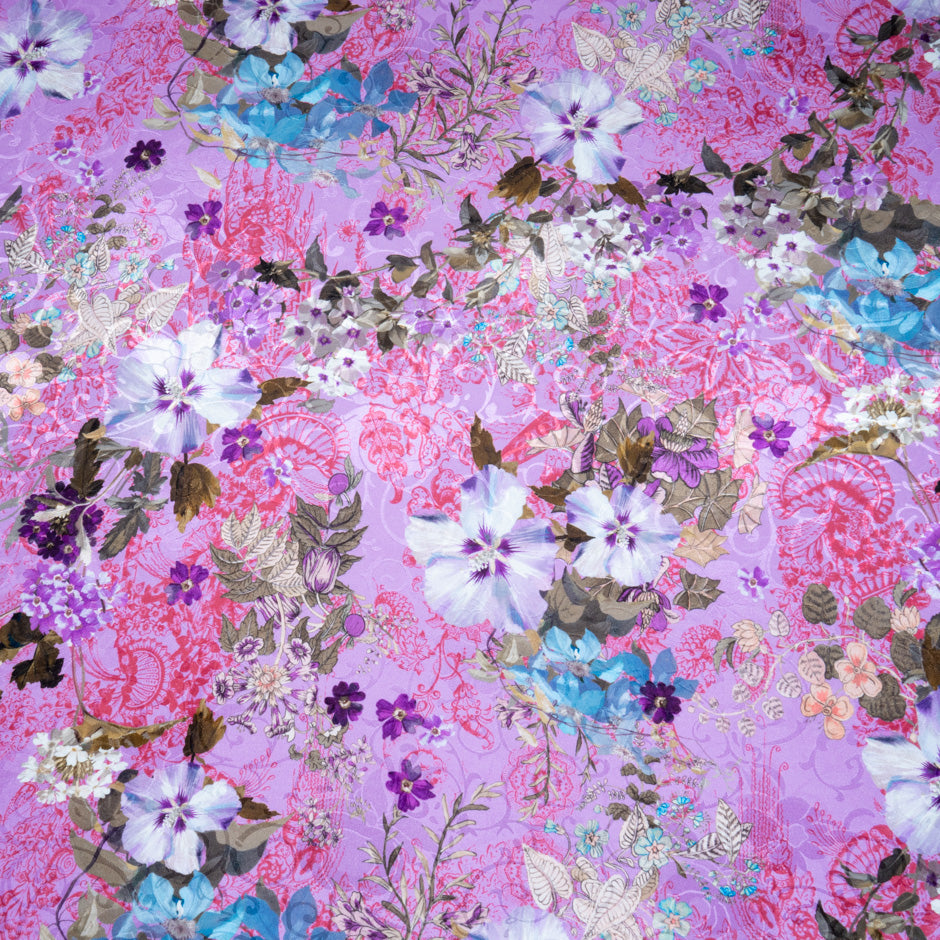 Multi-Coloured Floral Magenta Pure Silk Jacquard