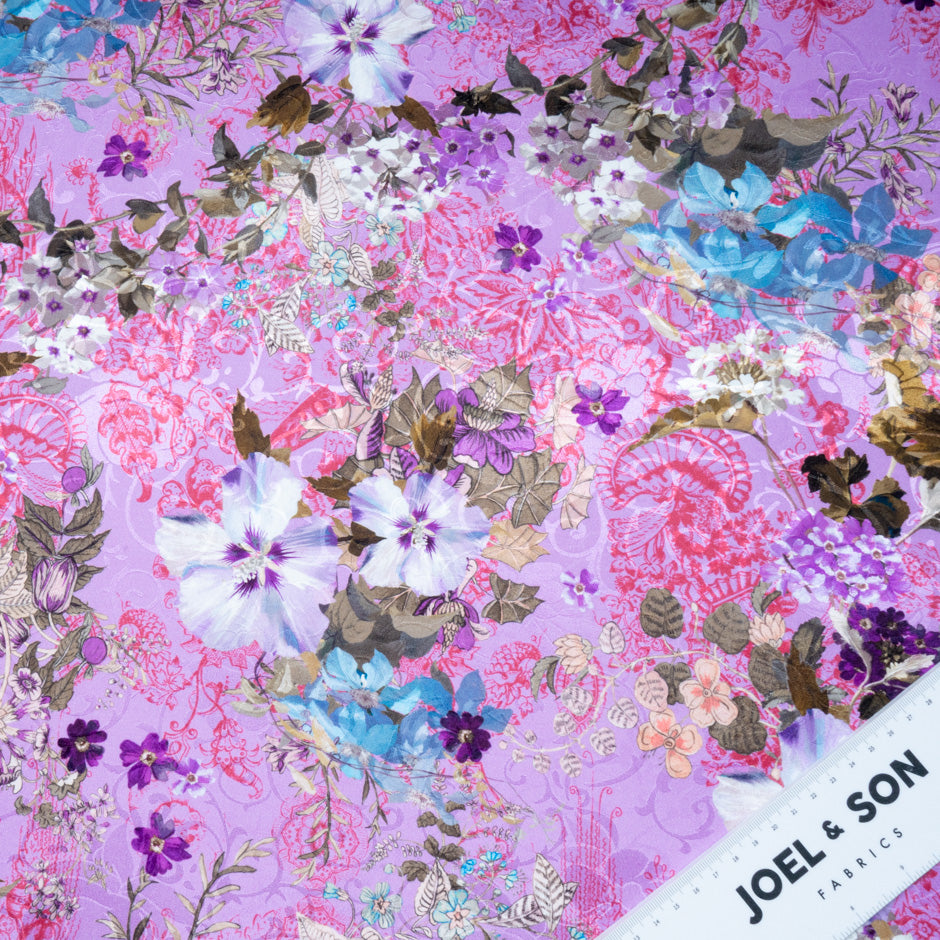 Multi-Coloured Floral Magenta Pure Silk Jacquard