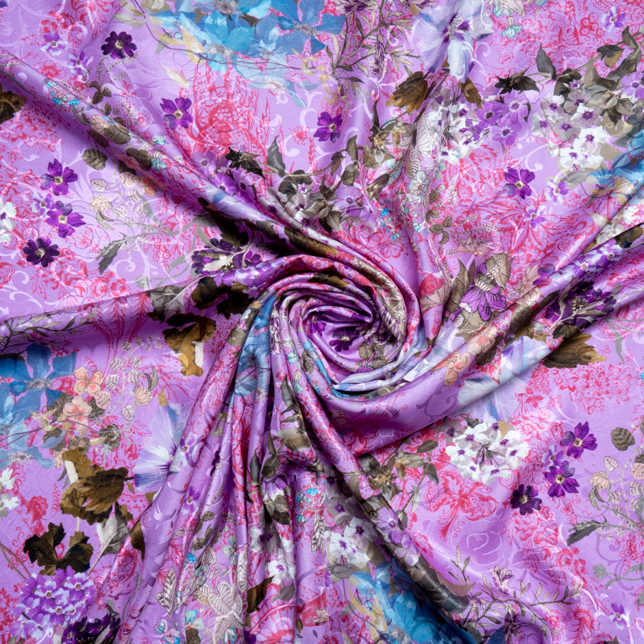 Multi-Coloured Floral Magenta Pure Silk Jacquard