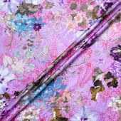 Multi-Coloured Floral Magenta Pure Silk Jacquard