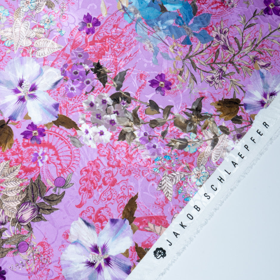 Multi-Coloured Floral Magenta Pure Silk Jacquard