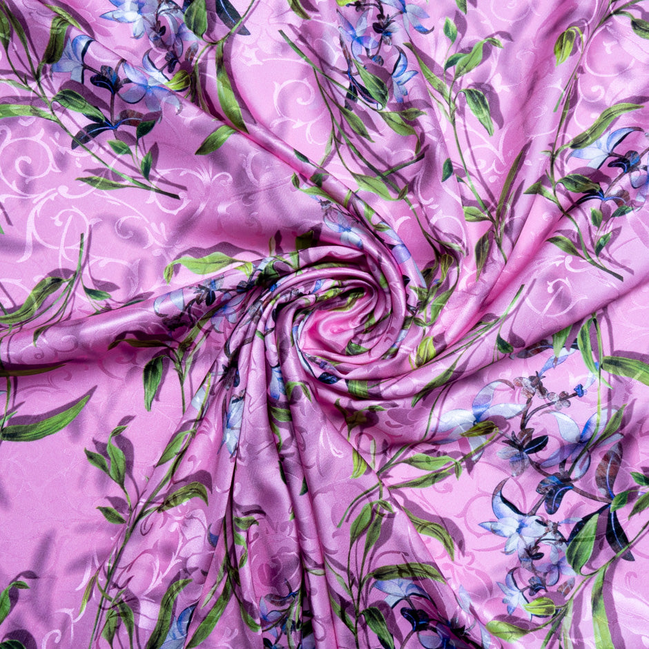 Floral Printed Pink Pure Silk Floral Jacquard
