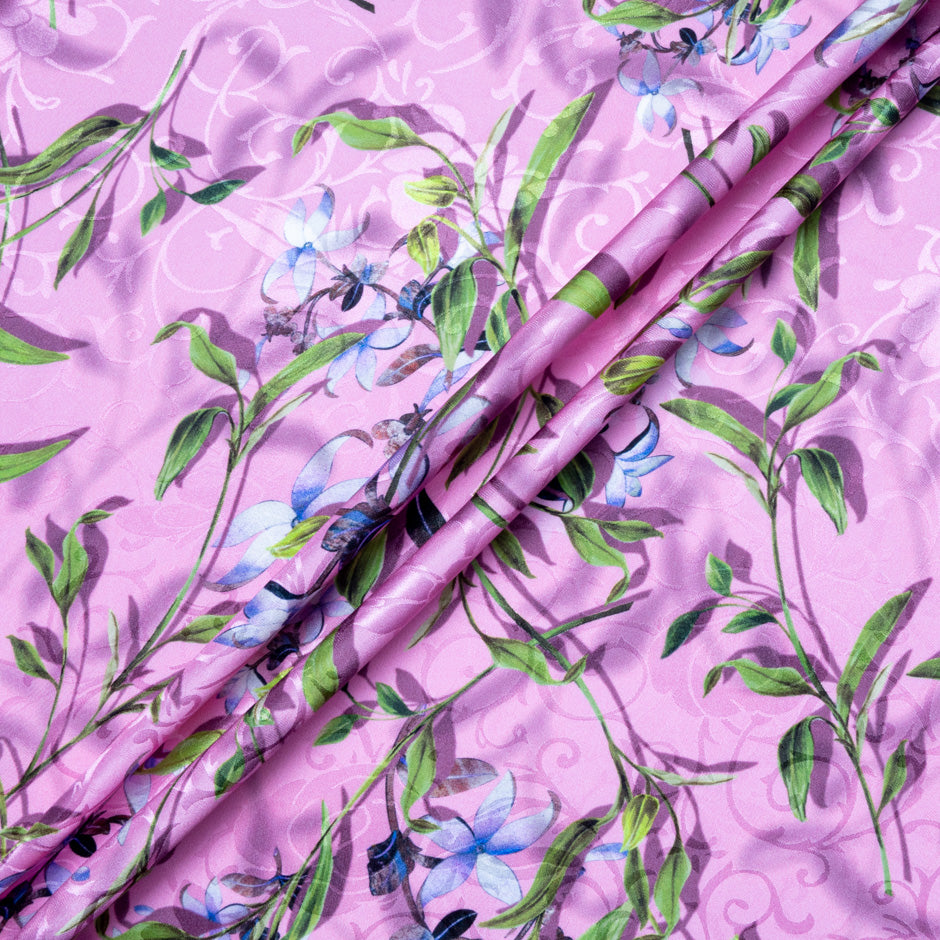 Floral Printed Pink Pure Silk Floral Jacquard