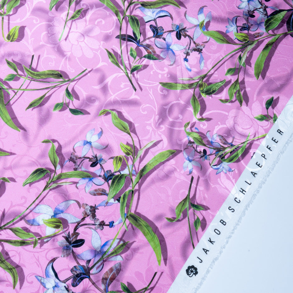 Floral Printed Pink Pure Silk Floral Jacquard