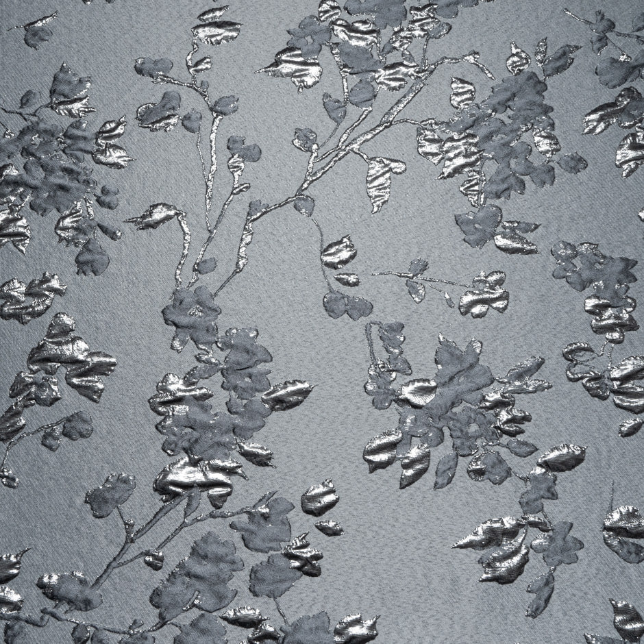 Slate Grey Metallic Floral Cloqué