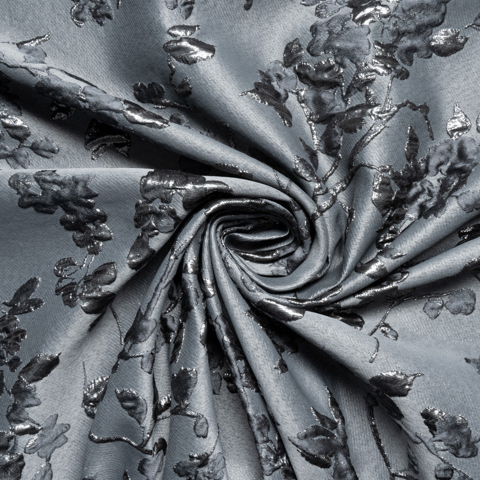 Slate Grey Metallic Floral Cloqué