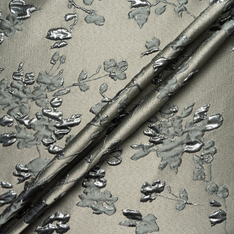 Olive Green Metallic Floral Cloqué