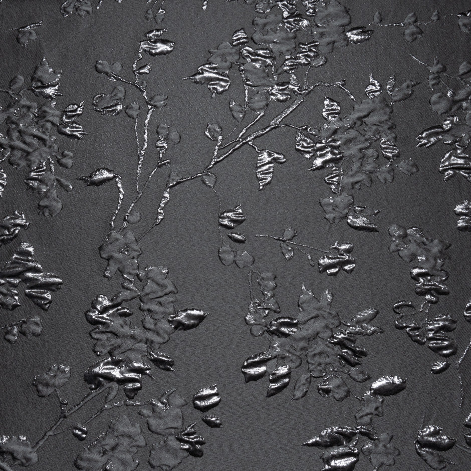 Ebony Black Metallic Floral Cloqué