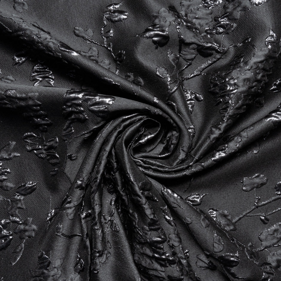 Ebony Black Metallic Floral Cloqué