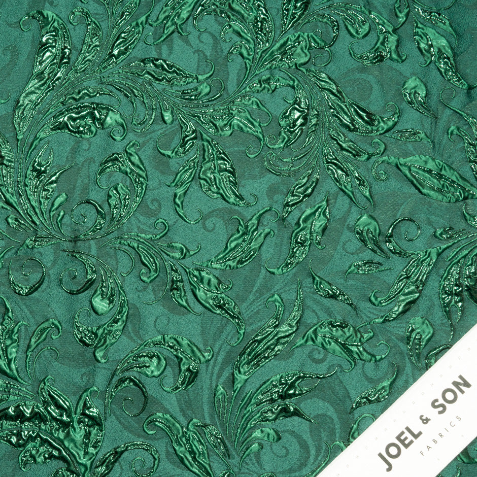 Emerald Green Metallic Patterned Cloqué