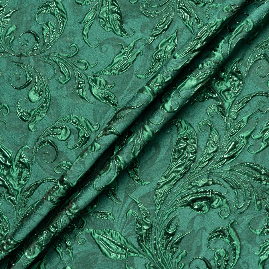 Emerald Green Metallic Patterned Cloqué