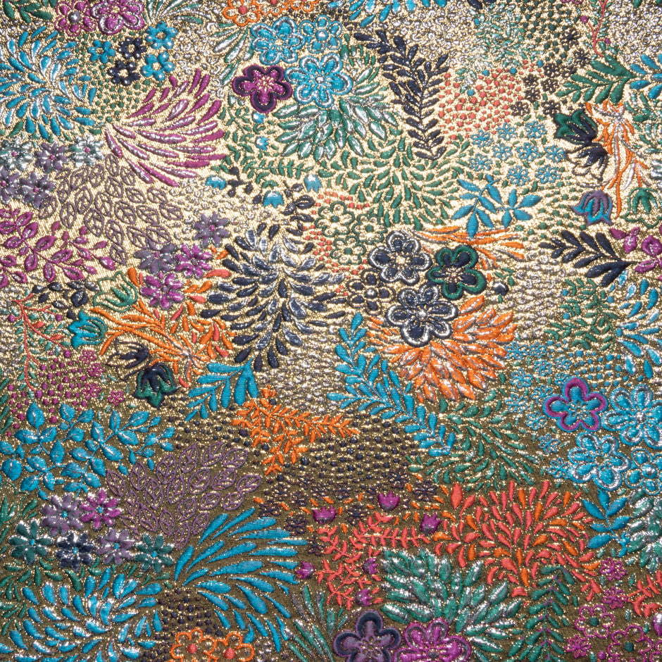 Multi-Coloured Metallic Abstract Floral Cloqué