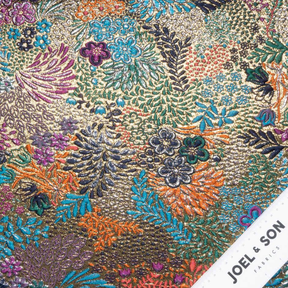Multi-Coloured Metallic Abstract Floral Cloqué
