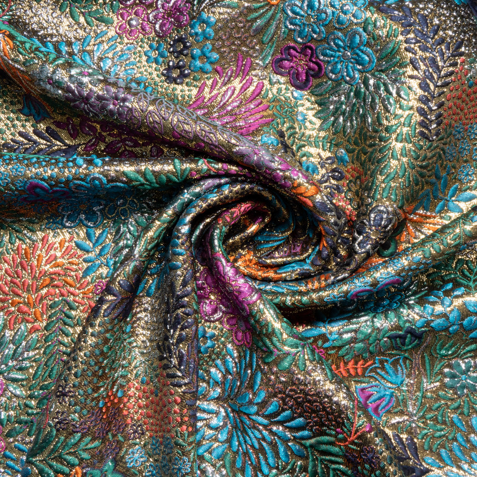 Multi-Coloured Metallic Abstract Floral Cloqué