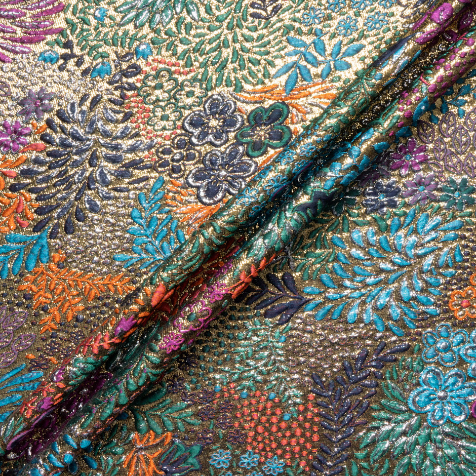 Multi-Coloured Metallic Abstract Floral Cloqué